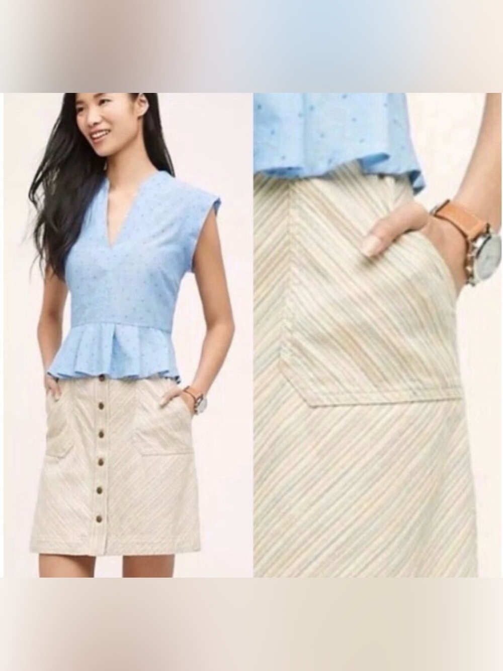 🌸 Anthropologie Pilcro Chino Striped A-Line Mini Skirt Pastel Rainbow size 2